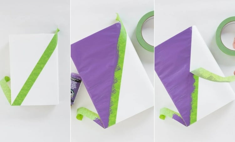 Buchumschlag selber machen und mit Acrylfarben bemalen - Abkleben mit Klebeband