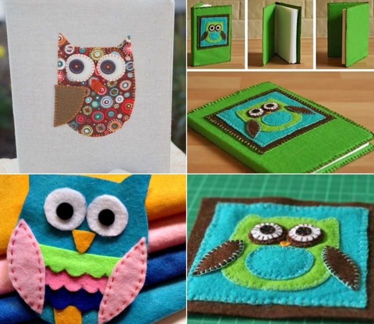 Decorate book covers with felt motifs - template for owl