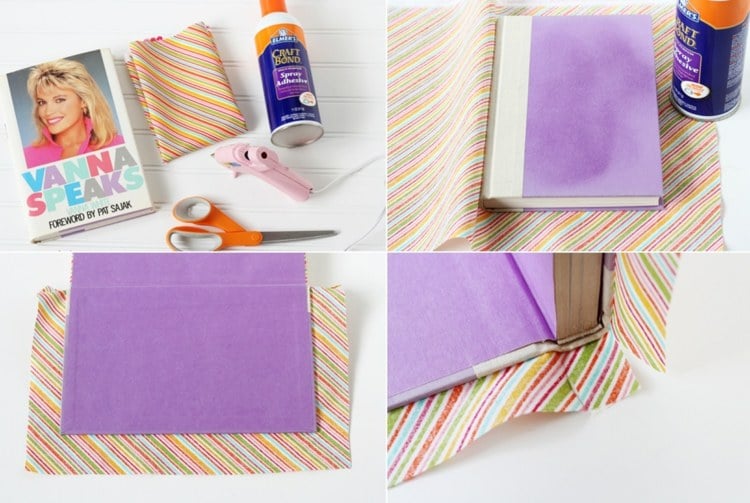 Book covers without sewing from fabric - Glue with spray glue
