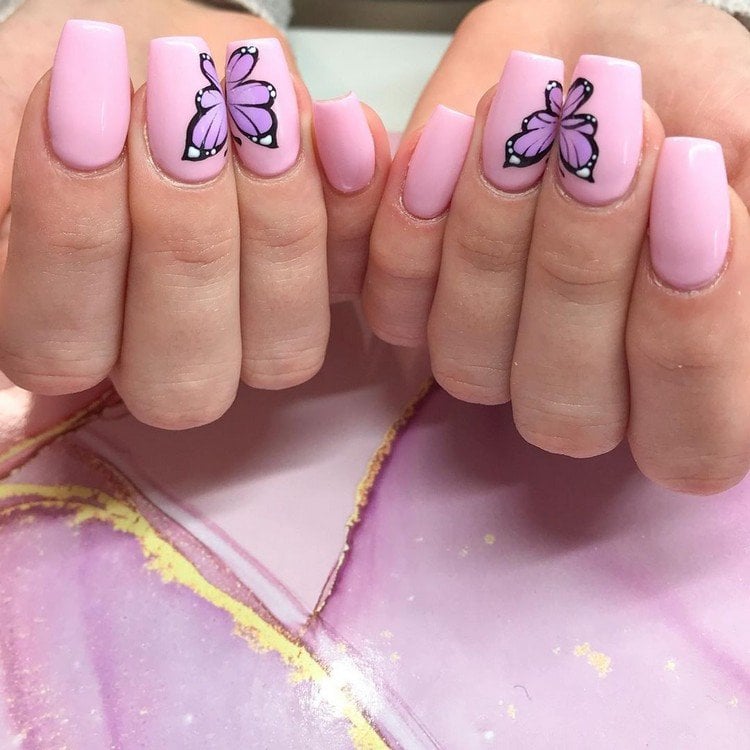 Butterfly Nails Trend Acrylic Nails Summer 2020 Pastel Pink Nail Designs