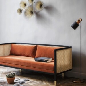 Couch mit Wiener Geflecht und Polster in Orange