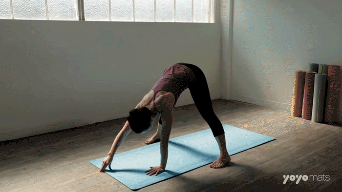 This yoga mat rolls up itself after use
