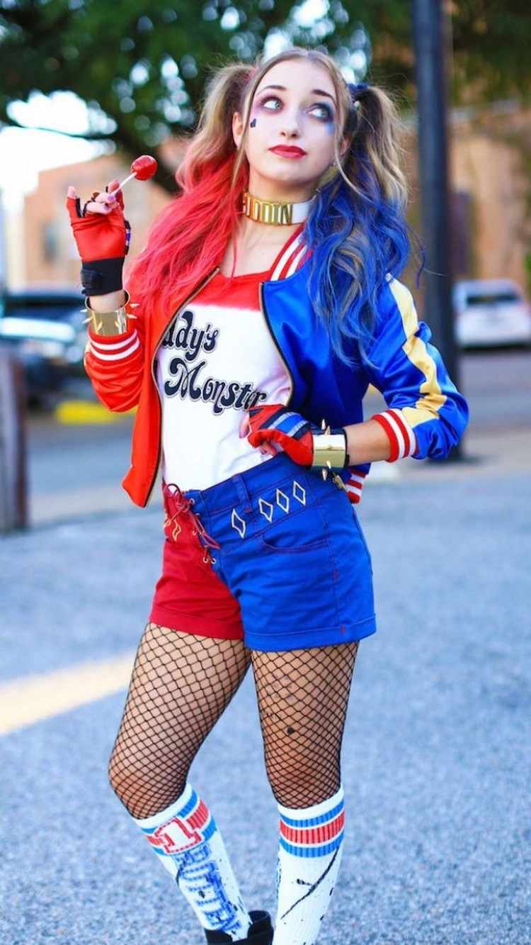 Halloween Kostüm Teenager Mädchen Harley Quinn Karnevalkostüm selber machen