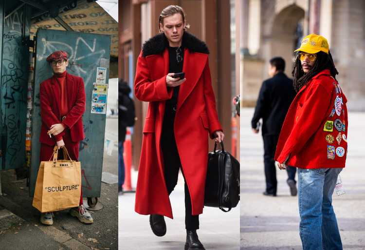 Herbst Trends 2020 Herren rote Anzüge und Mäntel tragen