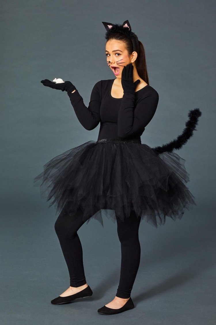 Katzenkostüm selber machen schnelle Kostümideen Halloween Kostüm Teenager Mädchen