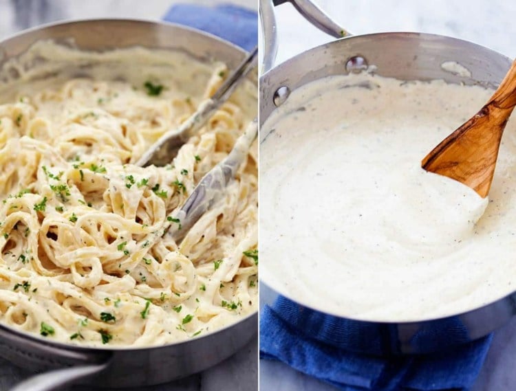 Classic recipe for Alfredo sauce with cream and parmesan