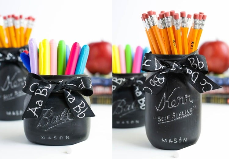 Kreative Behälter für Stifte im Tafel-Look - Einweckgläser mit Tafelfarbe bemalen