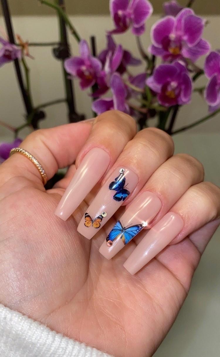 Nude nail design ideas butterfly nails trend acrylic nails summer 2020