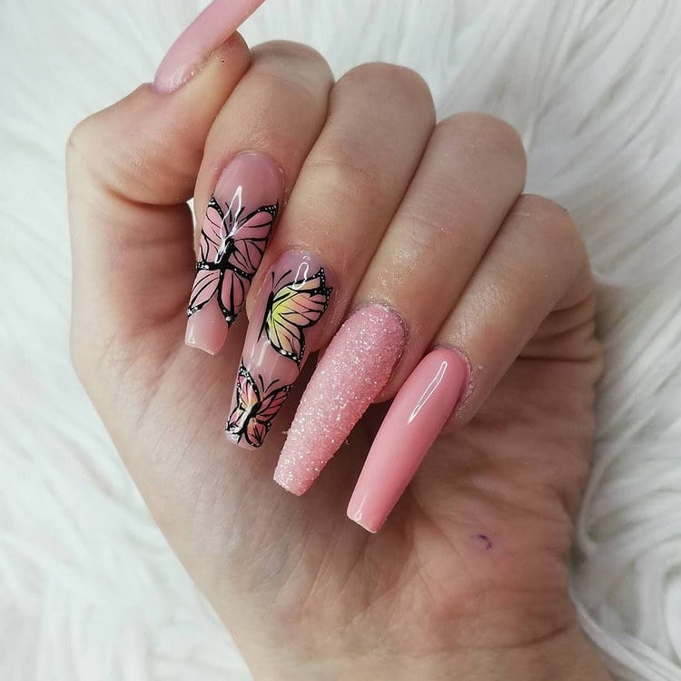 Pastel Pink Nail Design Ideas Butterfly Nails Nail Trends Summer