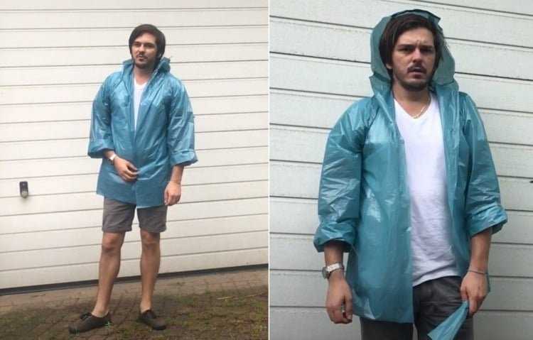 Make your own plastic raincoat out of plastic bags