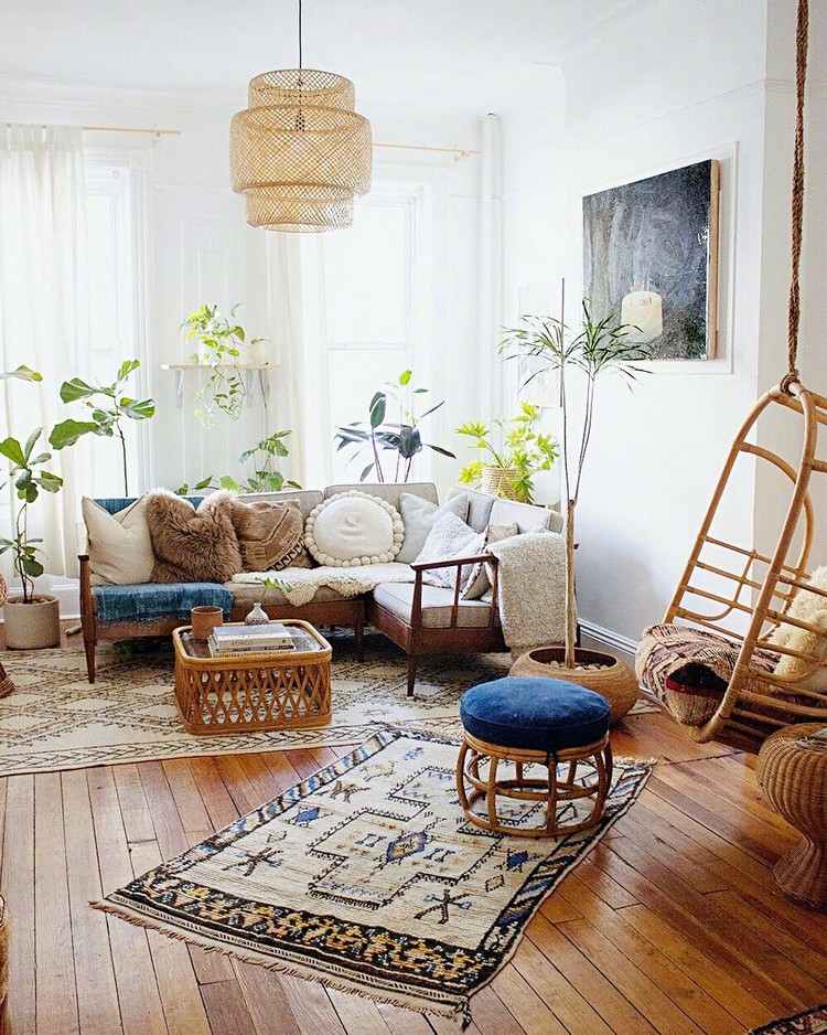 Rattanmöbel Trend marokkanischer Wohnstil Wohnzimmer im Bohostil einrichten Tipps