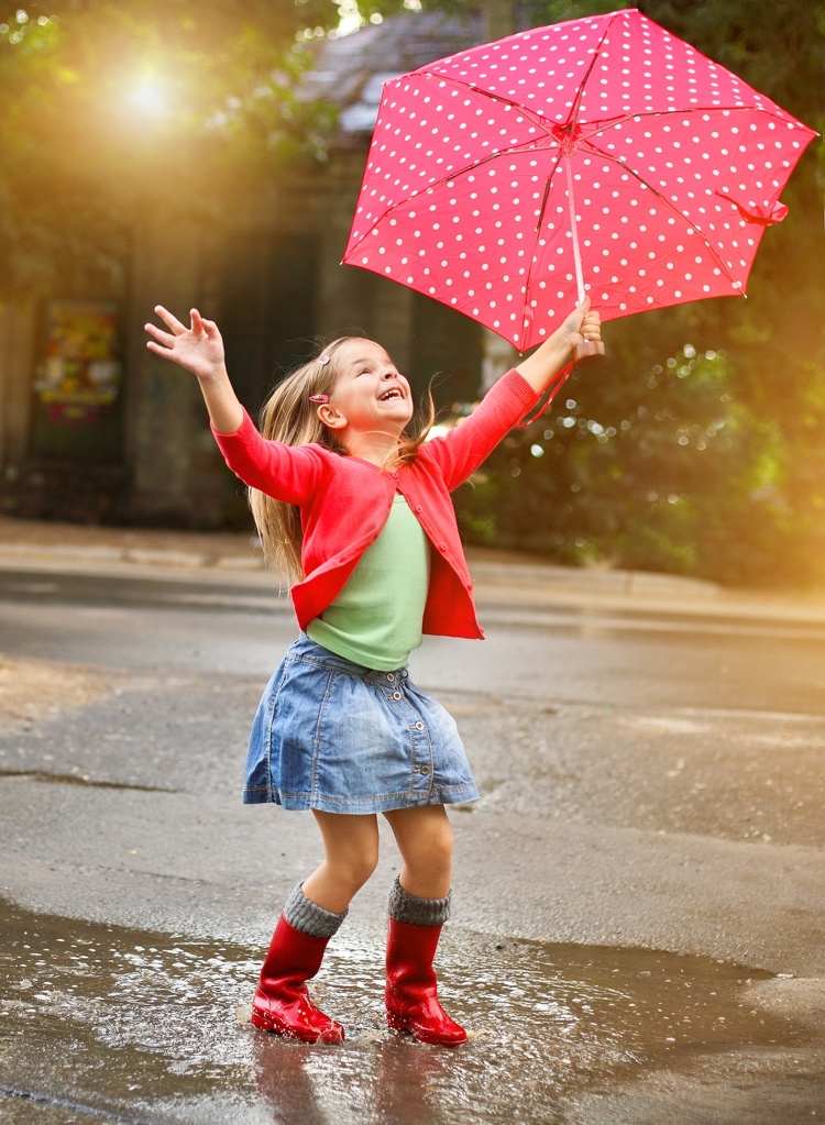 Regenbekleidung Kinder mit-Gummistiefel und Regenschirm