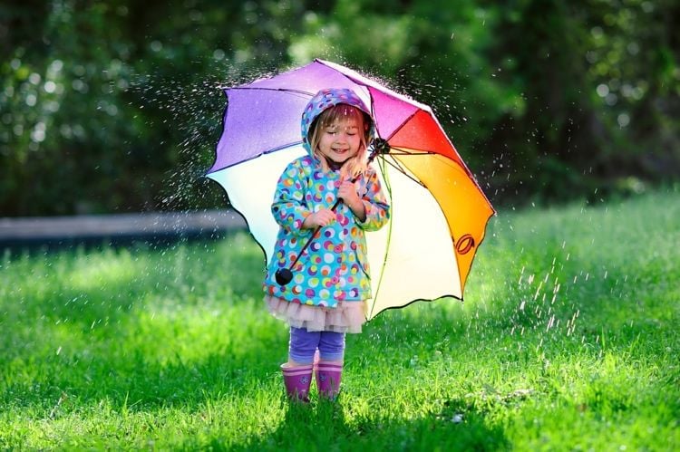 Children's rainwear rubber boots and umbrella carry tips