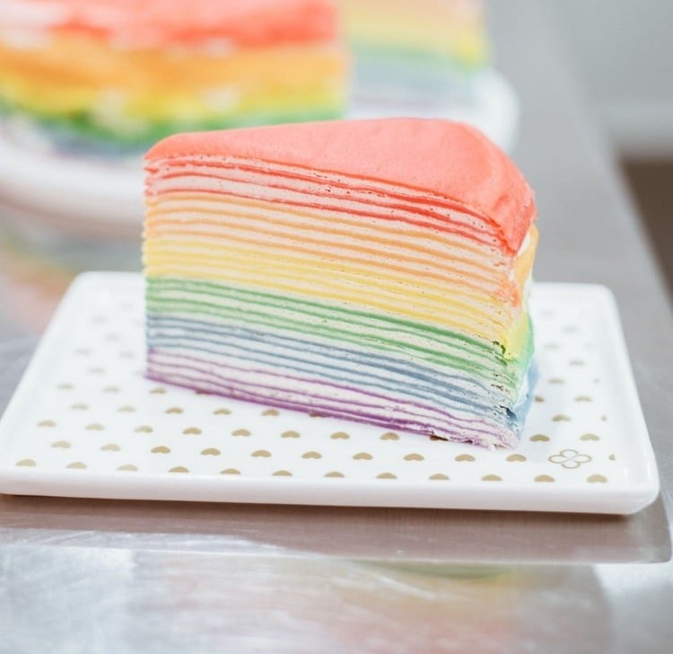 Regenbogen Pfannkuchentorte Rezept einfach Geburtstagskuchen Ideen Torte aus Pfannkuchen