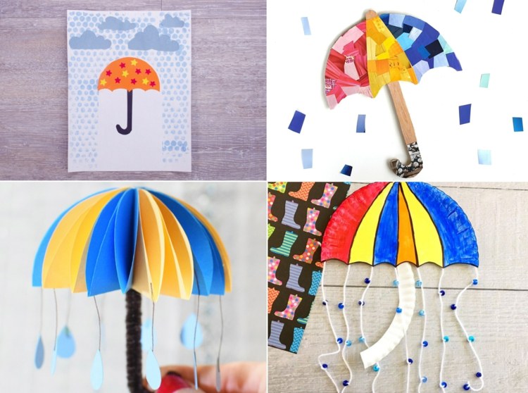 Regenschirm basteln aus Papier - Einfache Anleitungen für Kinder