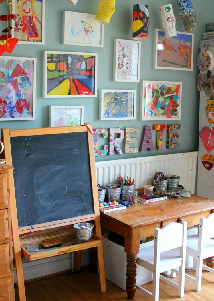 Rustic furniture in the classroom at home with a slate and desk