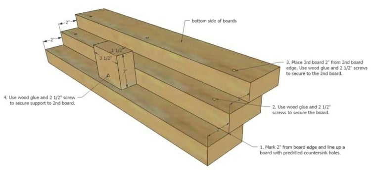 Schema für ein treppenförmiges Regal aus Holz für Schrank oder Schublade