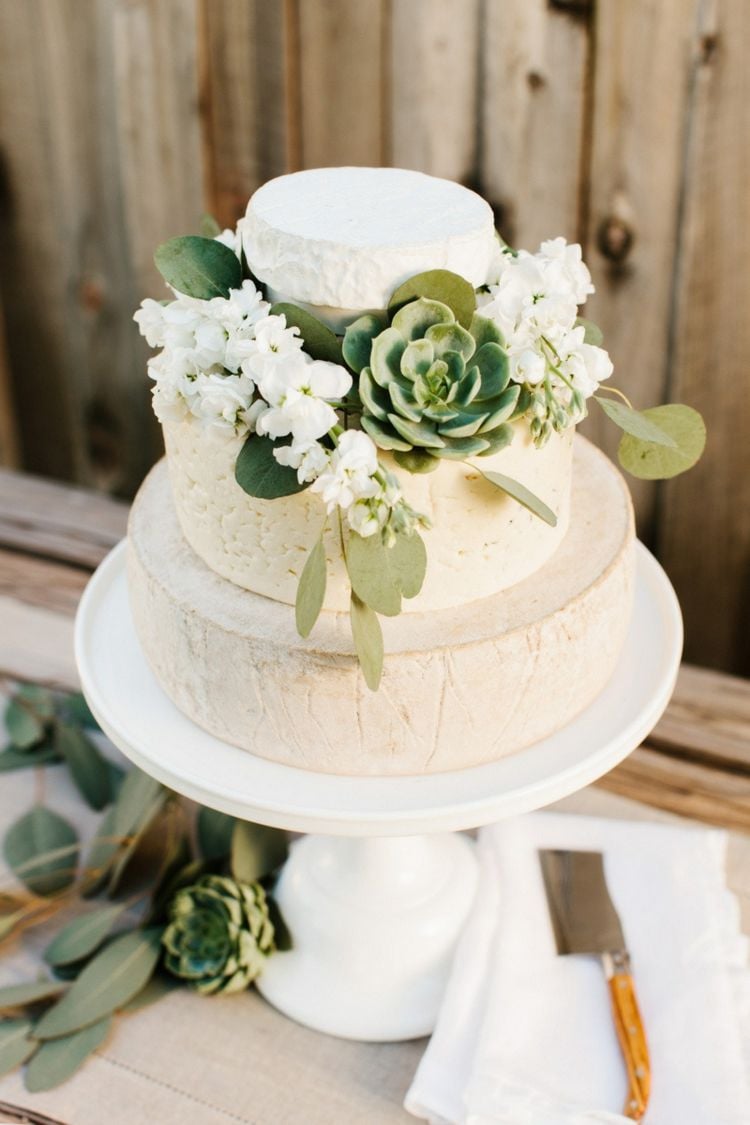 Beautiful cake decoration with succulents and flowers in white for white cheese