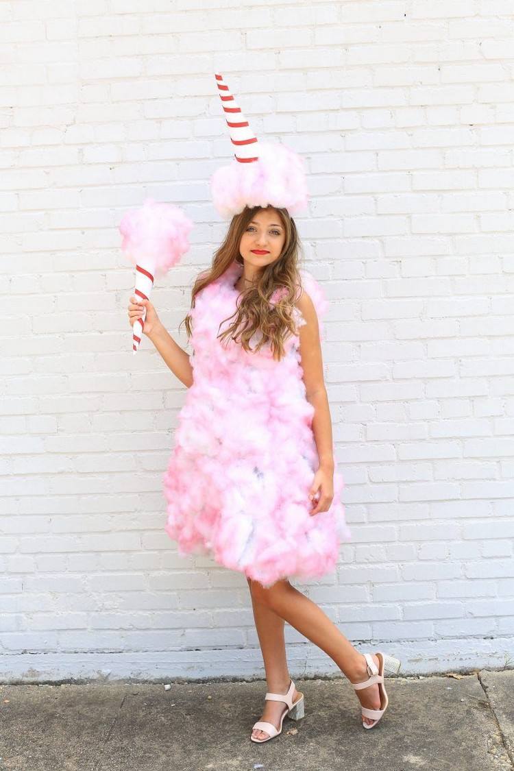 Zuckerwatte Kostüm selber machen einfache Kostümideen für Mädchen