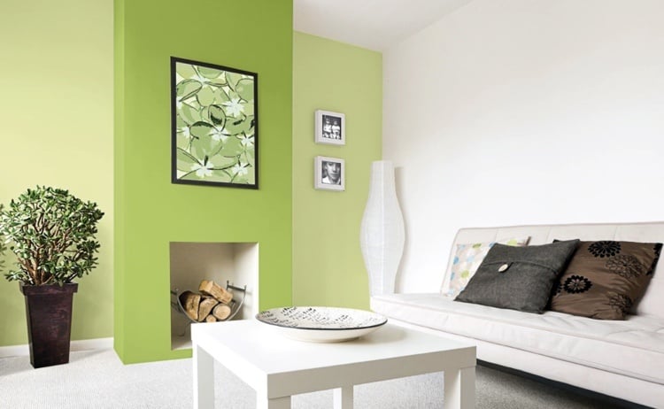 light green apple green as the wall color and white furniture