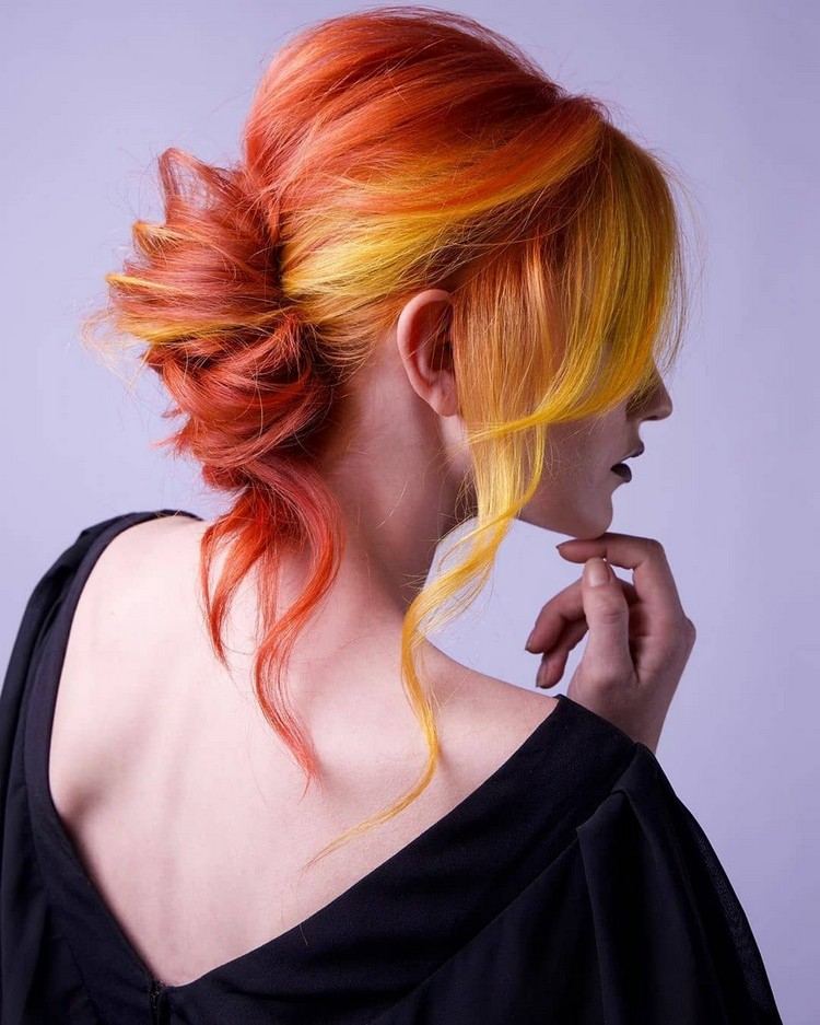 loose banana hairstyle tequila sunrise hair color