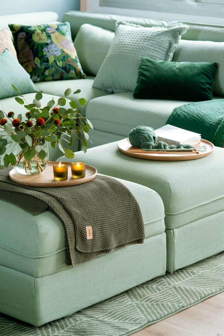 mint color couch and carpet in the living room