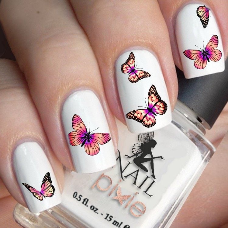 white nail polish nail design ideas acyl nails summer 2020 butterfly nails...