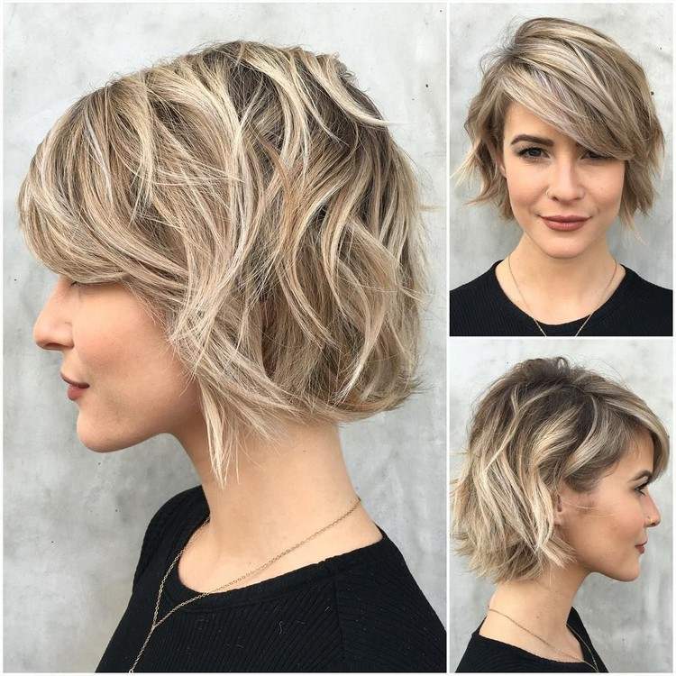 Blonde hair with dark highlights. Short hairstyles with bangs 2020