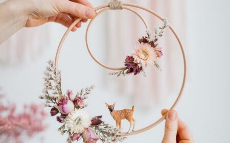 Boho Kranz mit Holzringen und Trockenblumen