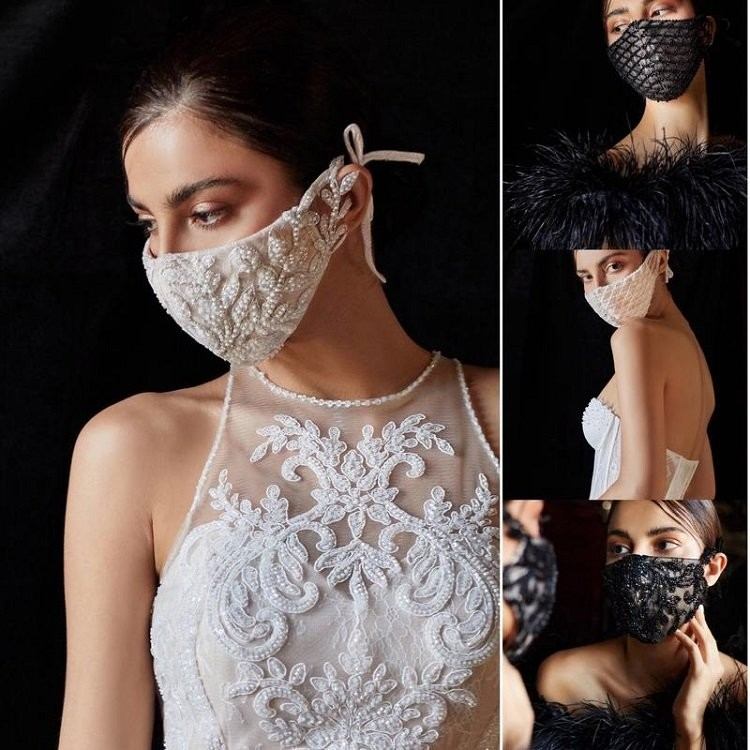 Braut-Maske mit Perlen und Spitze mit Gesichtsmaske heiraten Trend