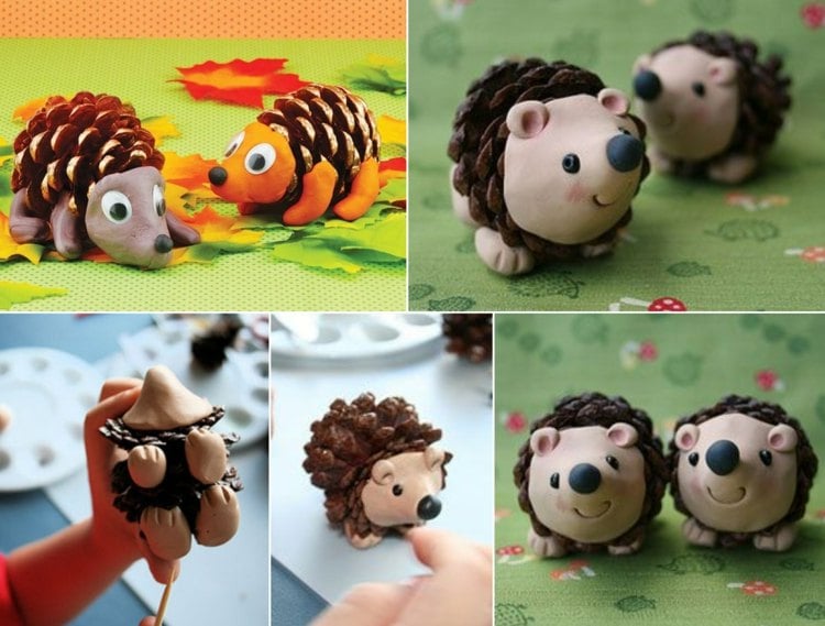 DIY mit Bastelton für Kinder - Igel aus natürlichen Materialien