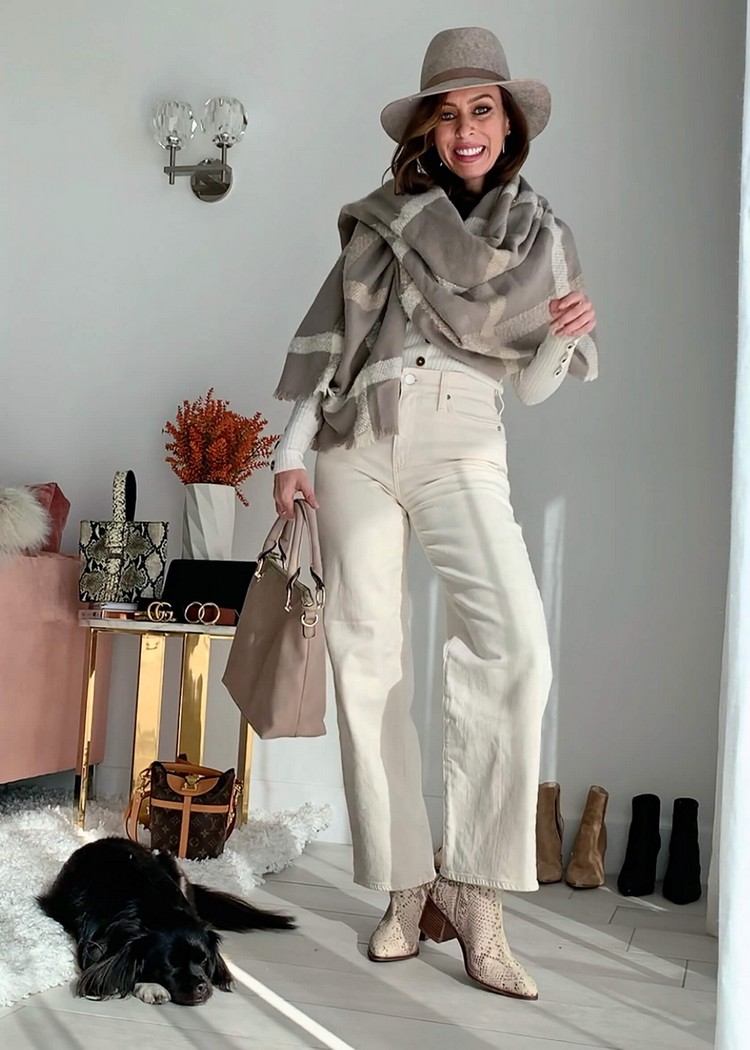 Damenhut Trends Herbst Winter weiße Cullotes kombinieren Modetrends Frauen