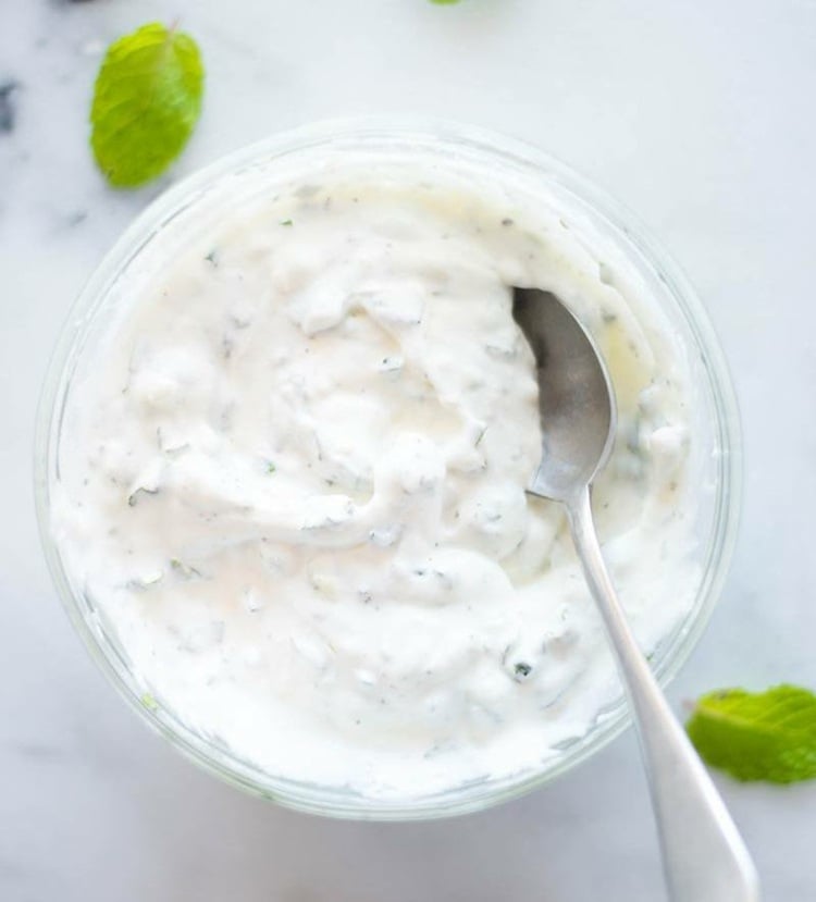 Greek yoghurt and mint for dipping as a refreshment in summer