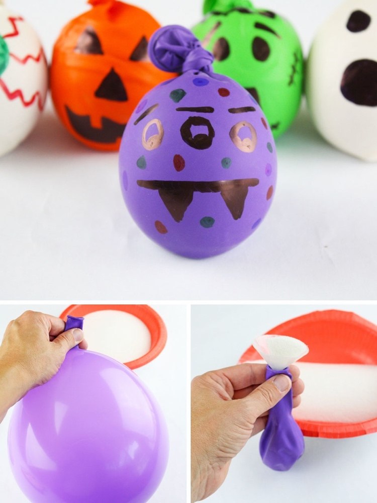 Halloween Deko Idee Monster Ballone bemalen Anleitung