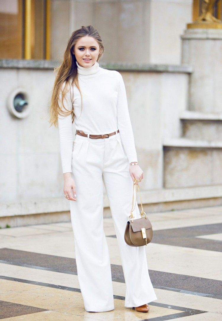 Herbst Outfit weiße Hose Weiß im Winter tragen Trends