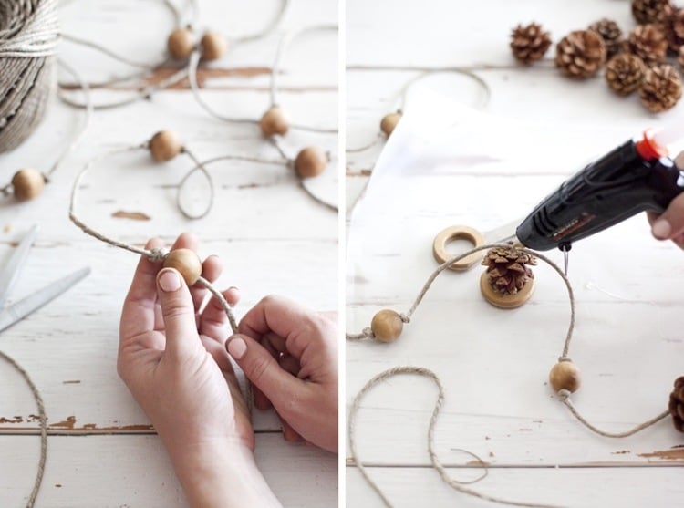Make autumn garland from Holy and Natut materials like pine cones with the children