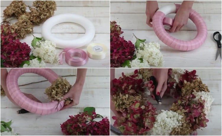 How to make autumn wreath from hydrangeas yourself Instructions