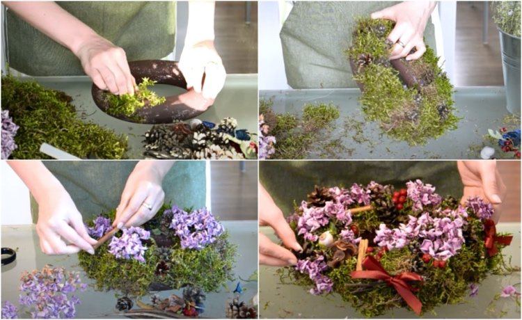How to make autumn wreath from hydrangeas and moss yourself