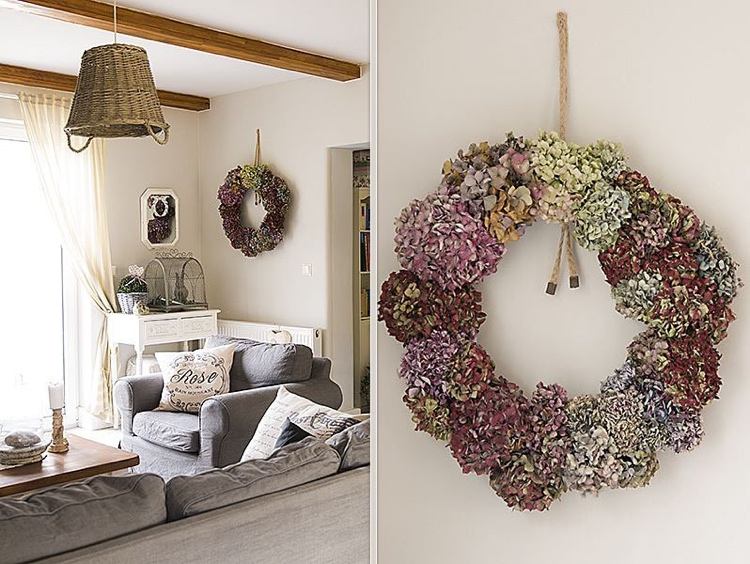 Autumn wreaths with hydrangeas perfect for the country house style
