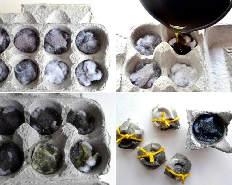 Kaminanzünder selber machen aus Eierkartons und Fusseln aus dem Trocknerfilter