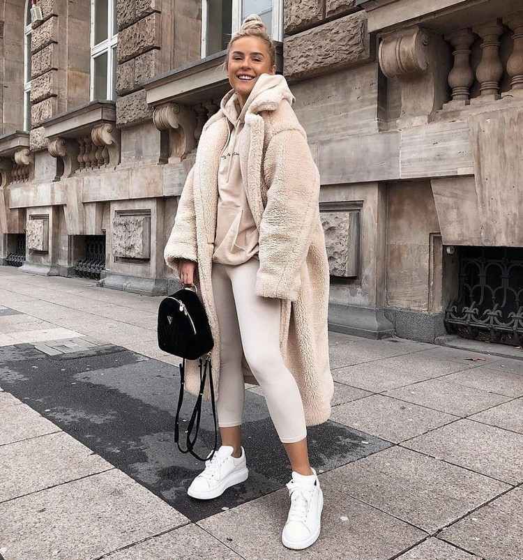 Leggings combine teddy coat outfit for fall