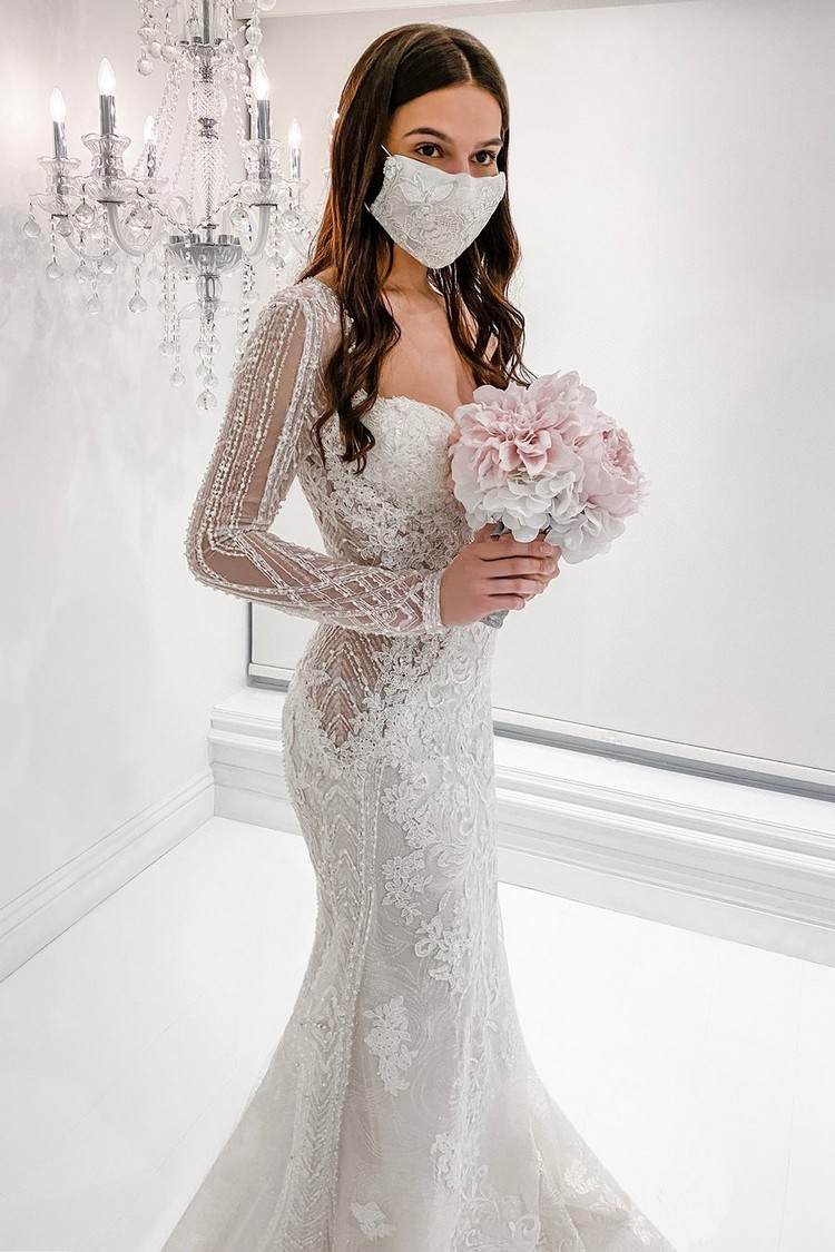 Mundschutz mit Perlen und Spitze Braut-Masken Hochzeitstrend