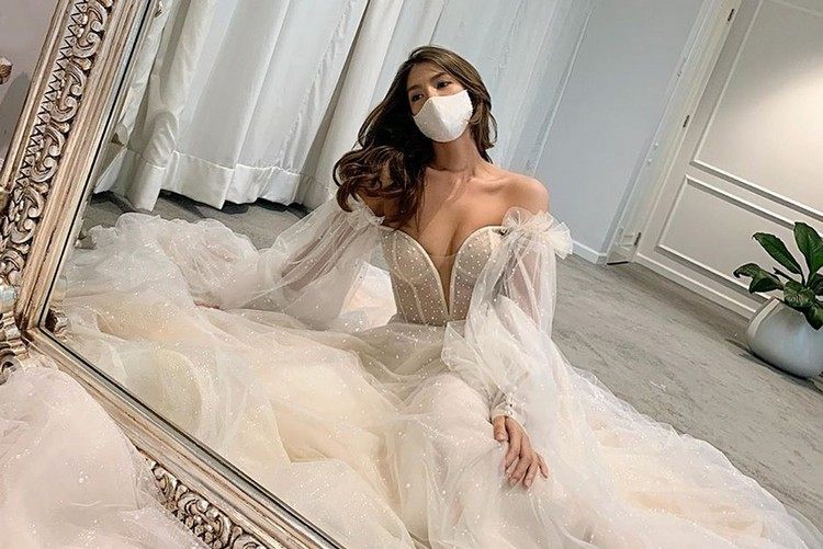 Mundschutzmaske Hochzeit Trend Braut-Masken mit Perlen