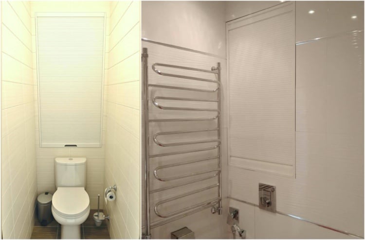 Roller shutter door for niches in the guest toilet or bathroom