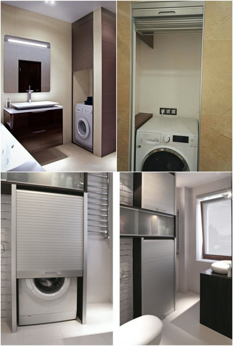Roller shutter system to hide the washing machine in the bathroom