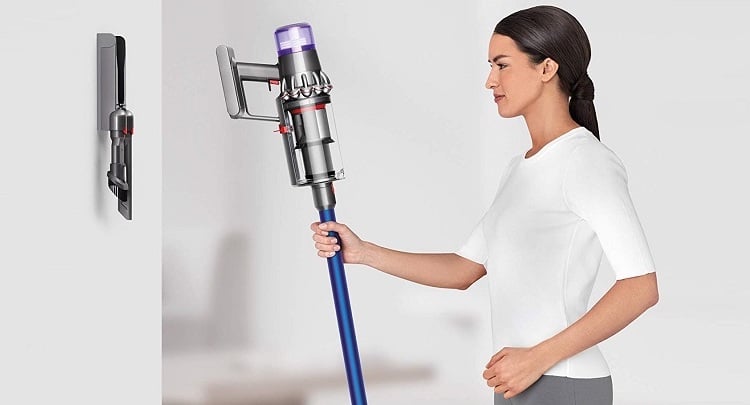Storage of modern vacuum cleaners with wall mount practically at home
