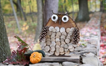 herbstdeko basteln - eule aus holz