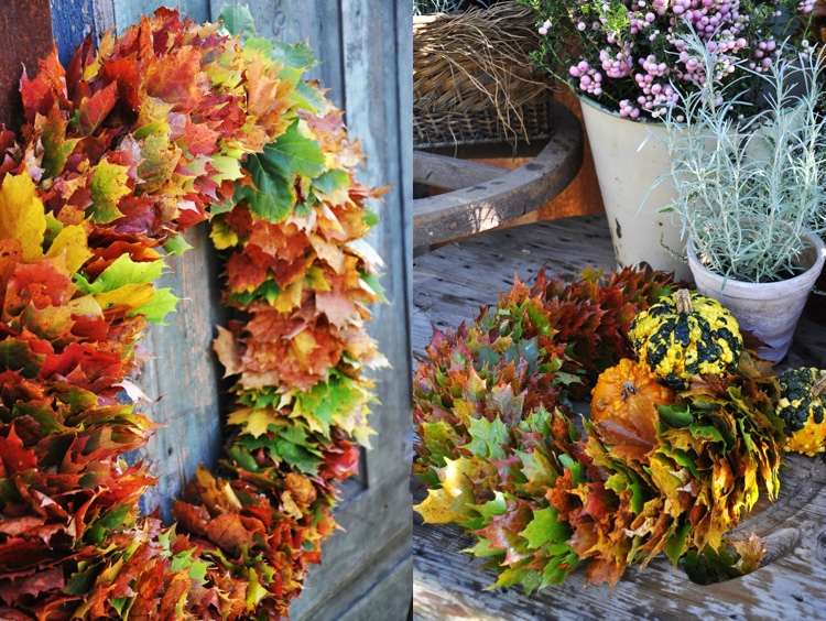 Make your own autumn wreath out of colorful leaves