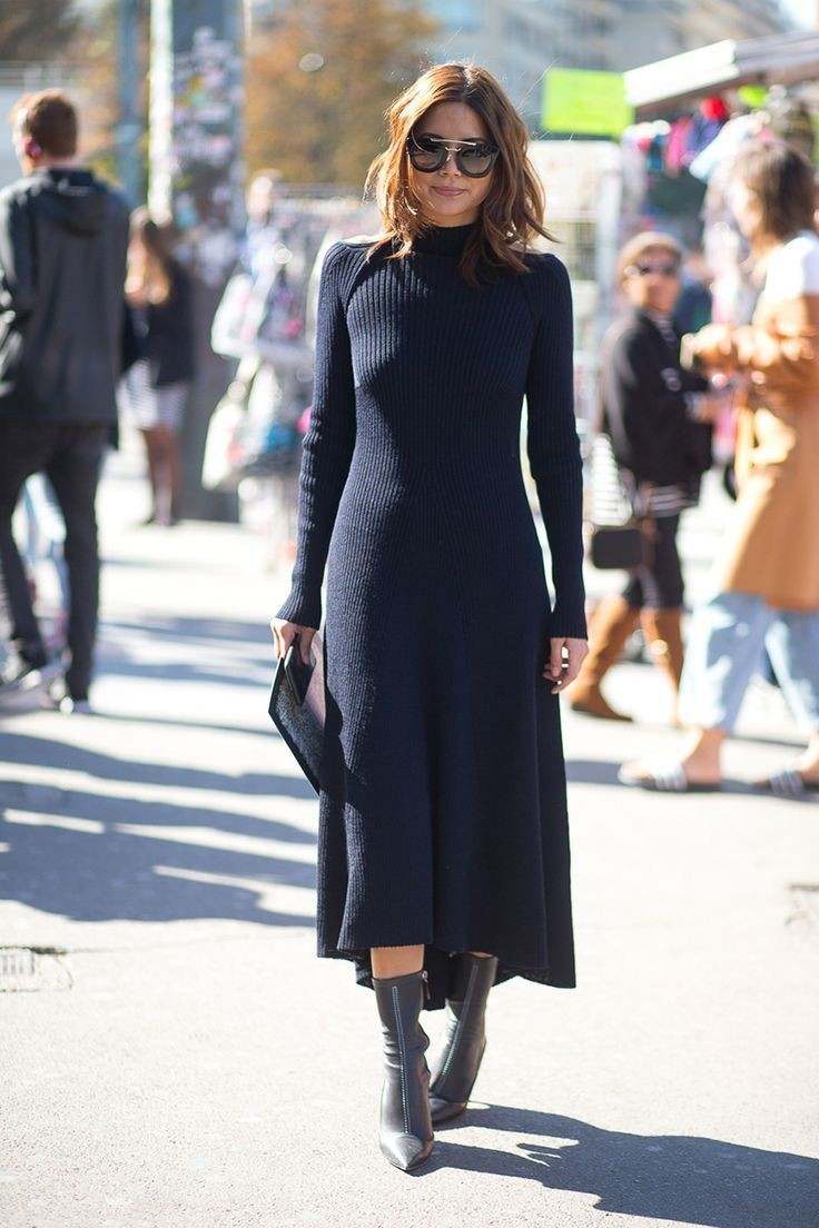 schwarzes Kleid für den Herbst kombinieren Rippstrickkleid Trend 2020