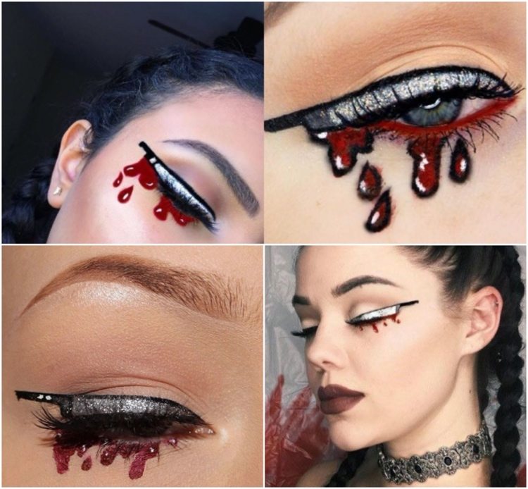 Augen Make-up zu Halloween Eyeliner als Messer schminken